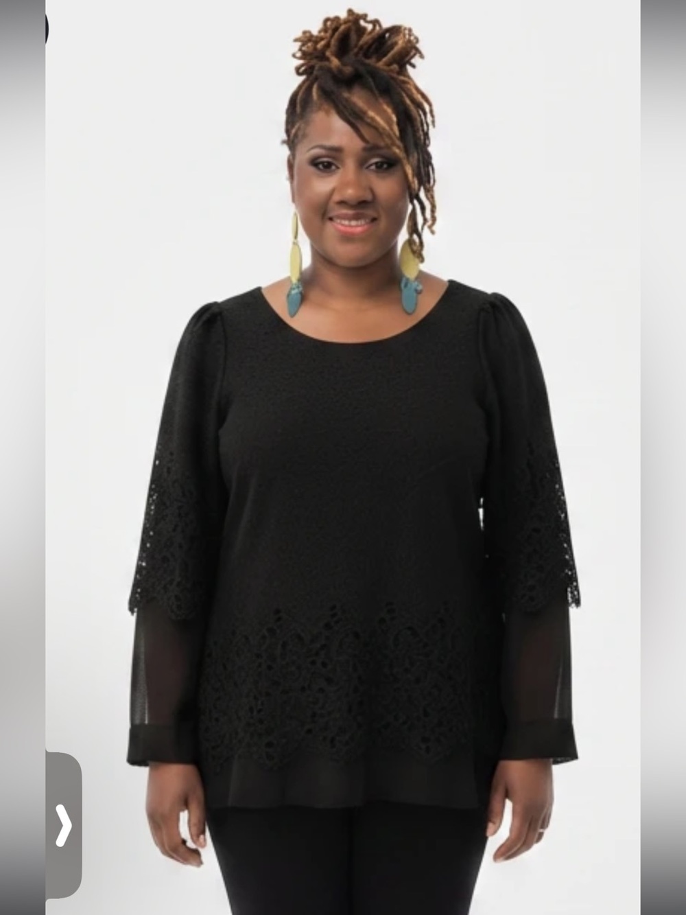 Black Lace-Trim Chiffon Sleeve Women's Top